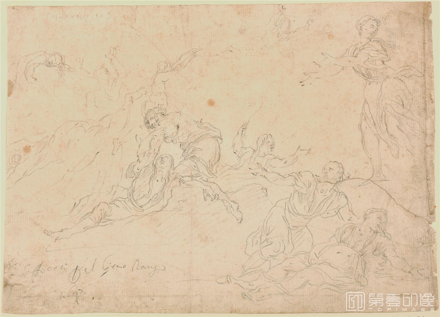 素描-西班牙普拉多美术馆素描藏画-Anonimo-Escena del Diluvio-0188